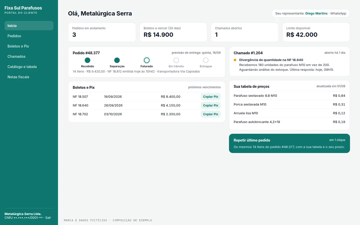 Portal do cliente com login, tema claro, verde